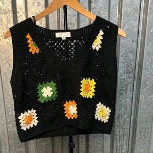 Rebellion Black Crochet Tank with Multicolor Floral Squares